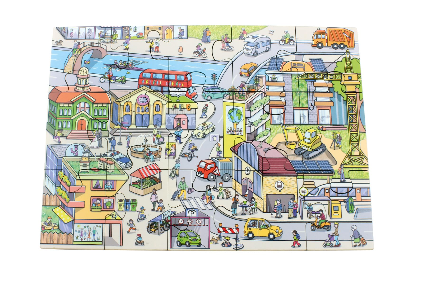 Beleduc Bodenpuzzle Stadtleben XL – 45 Teile – Großes Kinderpuzzle ab 3 Jahren – Stadt und Verkehr Lernpuzzle – 92 x 92 cm – 3 Puzzle Werden zu 1 XL Puzzle - Wimmelbild