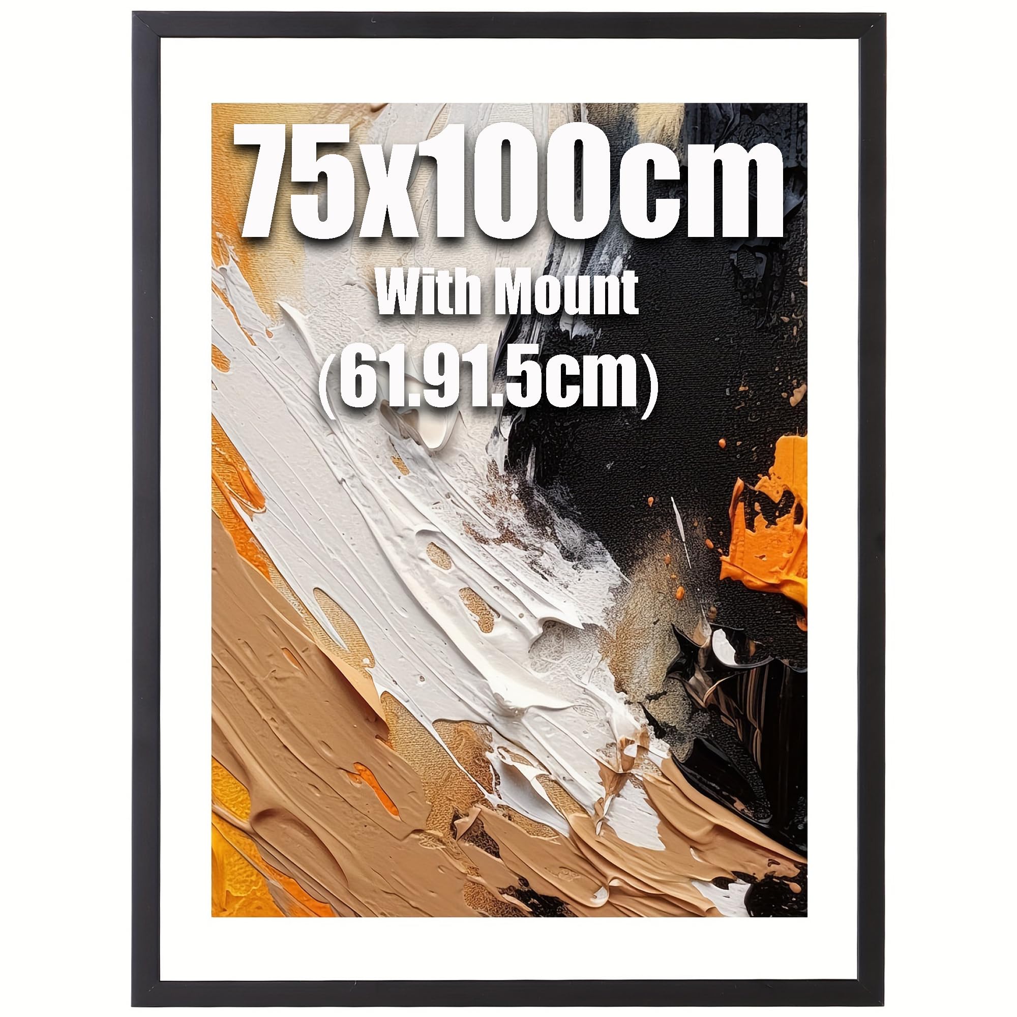 100x75cm Black Picture Frames with 61x91.5 White Mat 75x100 Photo Frames with Mount Safe Prexpex Front, Tabletop or Wall Mounted Poster Frame, 75x100cm Frame