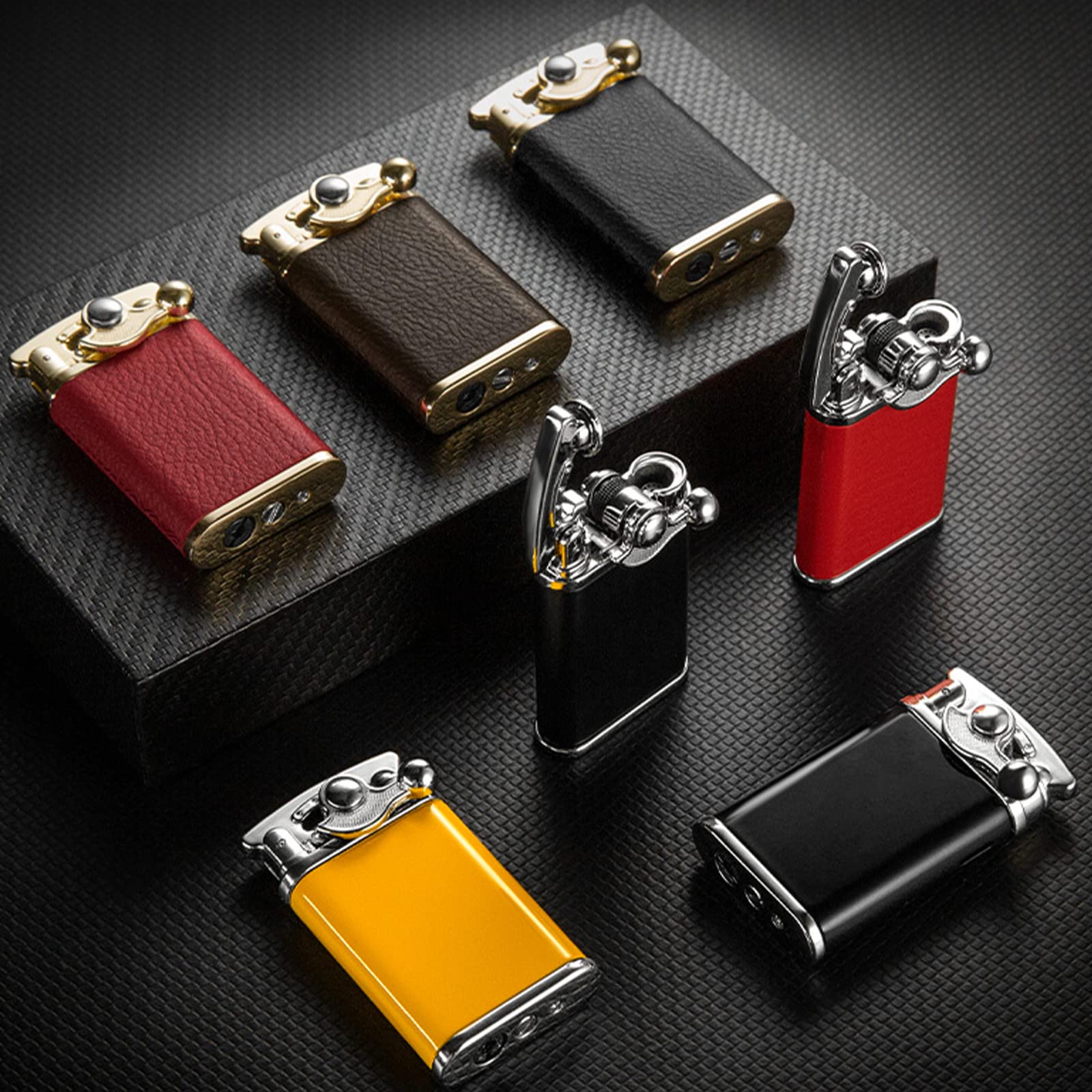 Briquet Torche Bleu Flamme Allume Cigare Coupe Vent Butane Rechargeable Réglable Forte Flamme Briquet Corps en Cuir Allumeur (sans Gaz)