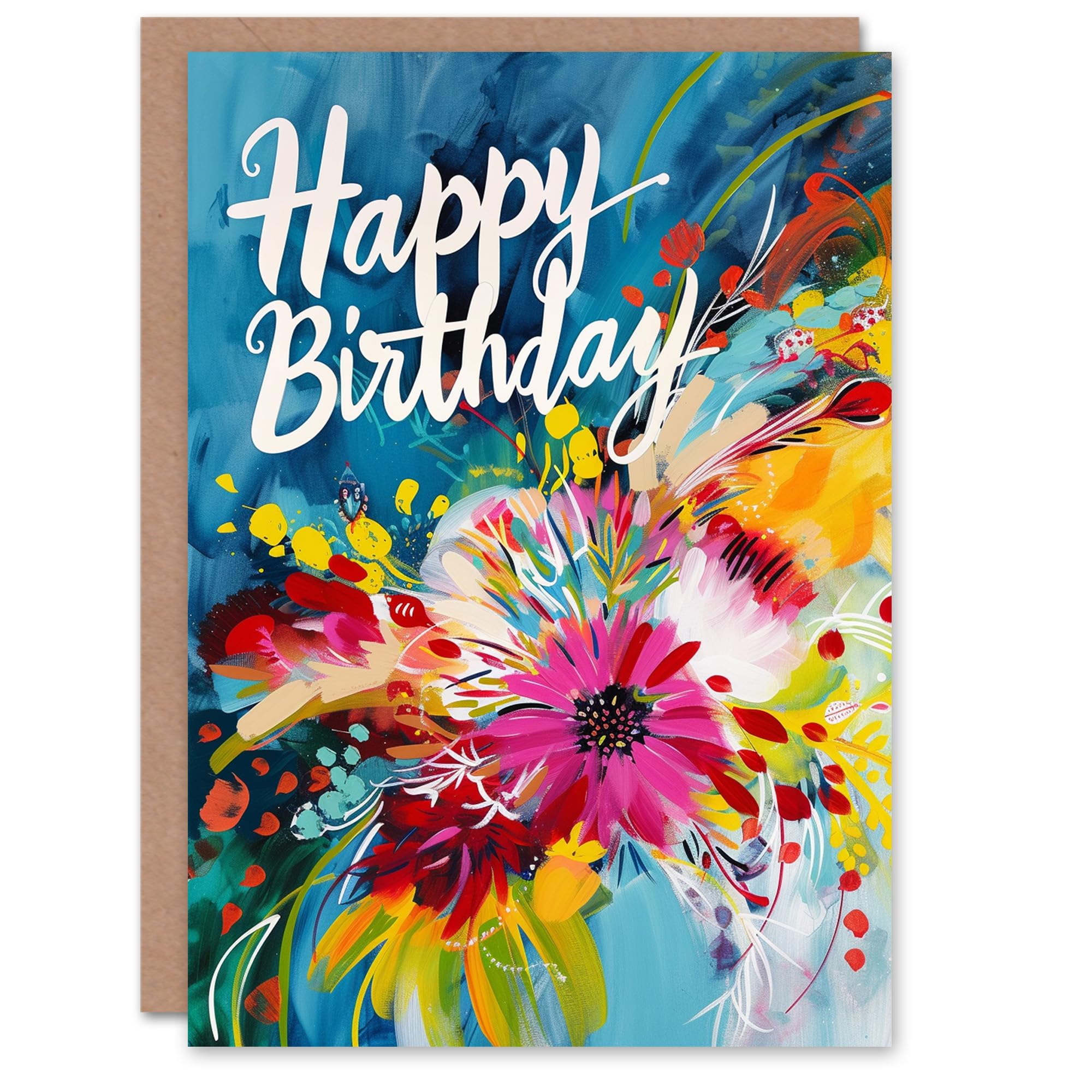 Artery8 Birthday Card Vibrant Floral Abstract Flower Bouquet For Her Gran Sister Niece Daughter Wife Woman Greeting Card