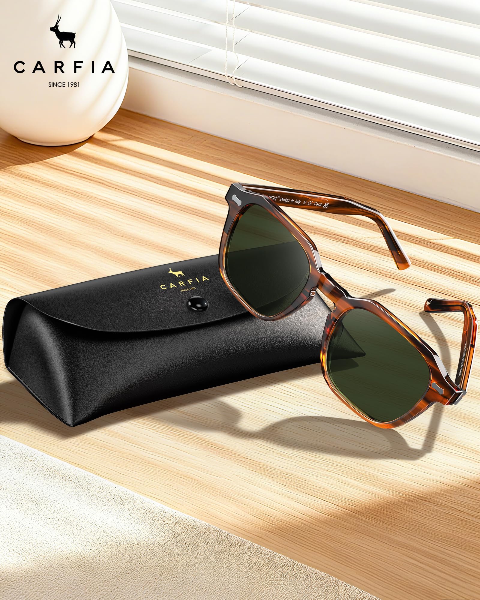 CARFIA Lunettes de soleil polarisées pour homme, protection UV400, cadre rectangulaire rétro en acétate pour conduite en plein air, voyage, pêche CA5405