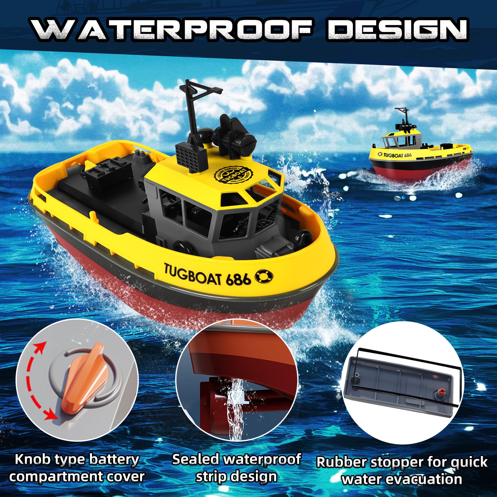 FORMIZON Bateau Télécommandé, 1:72 DIY Modèle Analogique Bateau RC, Canot Telecommandé Enfant avec Lumières LED, 2.4GHz Navire de Sauvetage, Jouets de Piscine pour Enfants et Adultes
