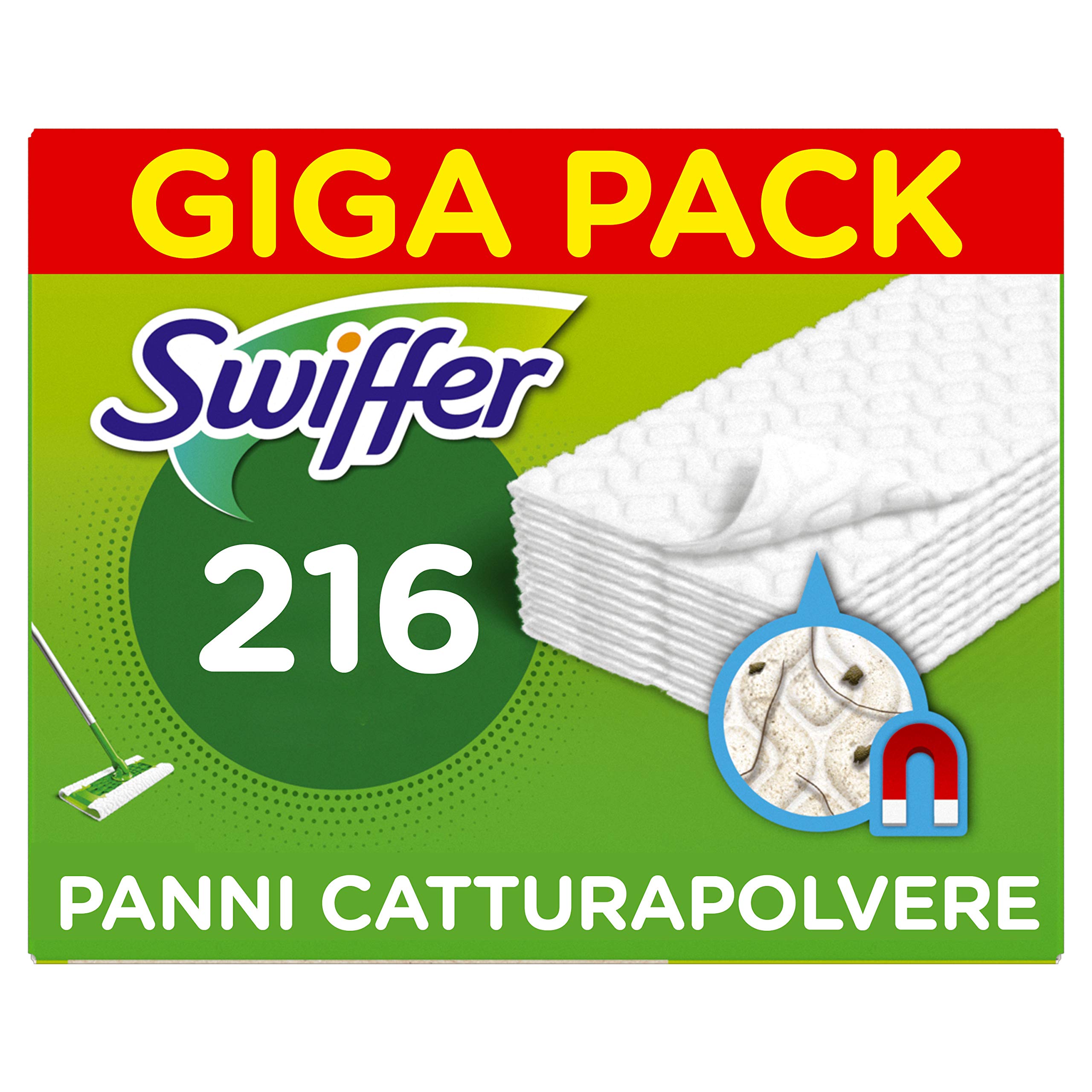 Swiffer Staubwischtücher, 216 Mikrofasertücher, zum Aufnehmen von Staub und Schmutz, ideal für alle Arten von Böden und Tierhaaren, Maxigröße