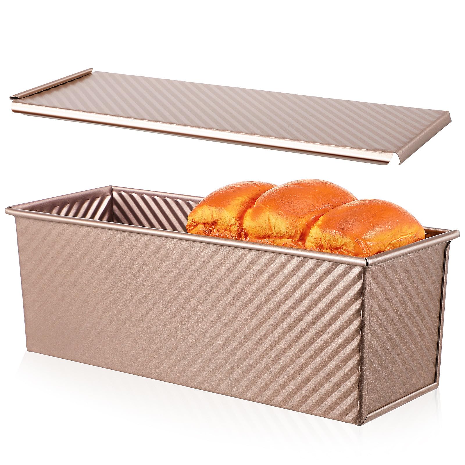 NUOBESTY Moule Acier Carbone Antiadhésif avec Couvercle, Grosse Boîte à Rectangulaire 750G, Surface Perforée pour Cuisson Uniforme, Mie et Toasts