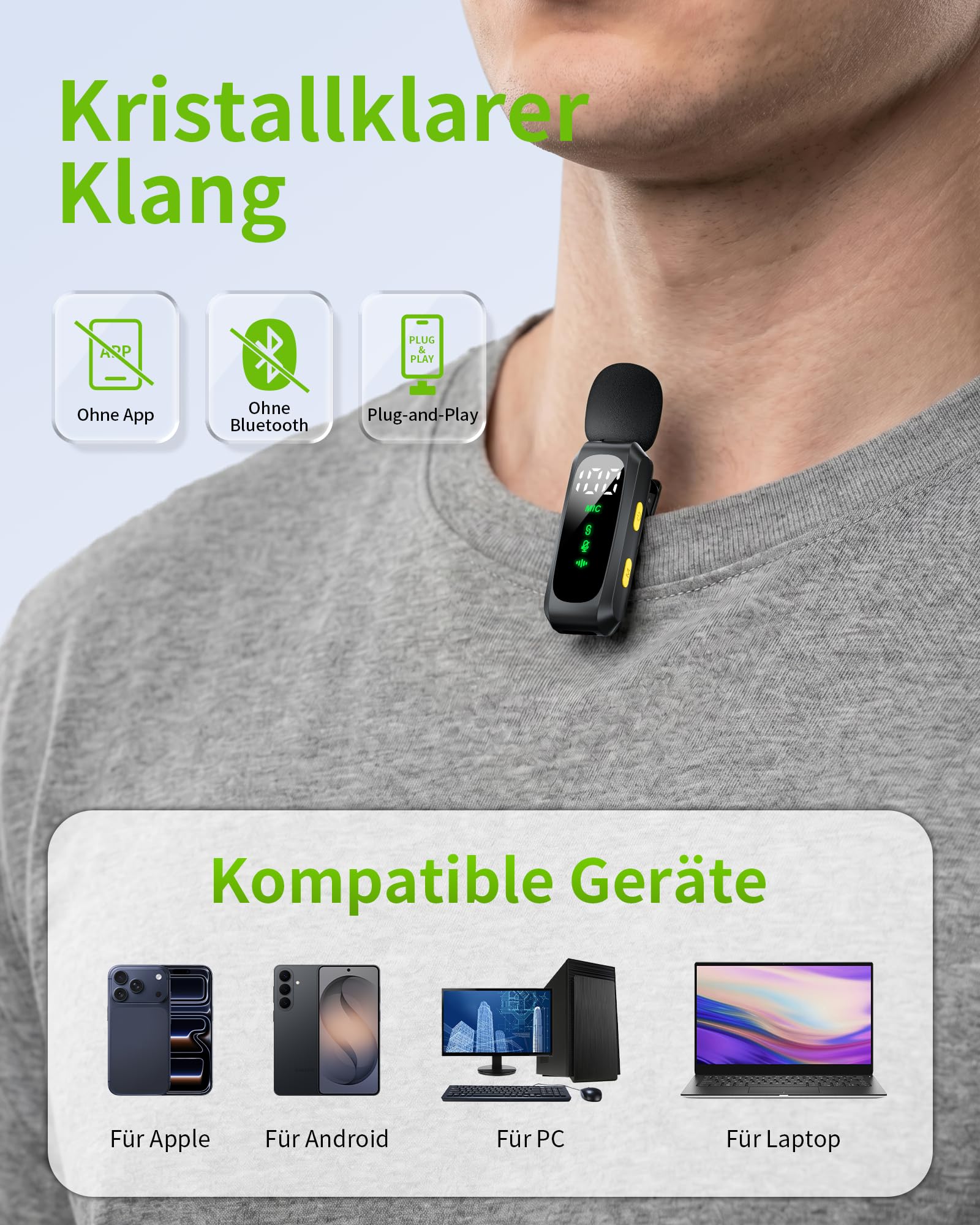Micrófono inalámbrico para iPhone, Micrófono Mini con Protectores