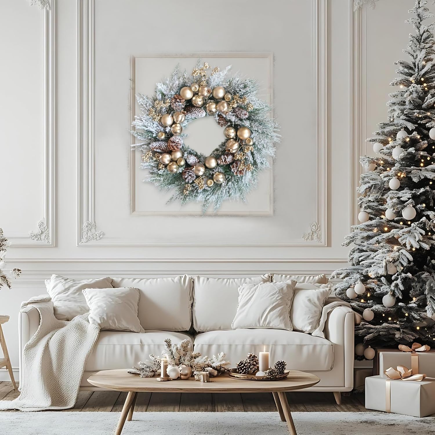 Artificial Christmas Wreath for Front Door 24 Inch Door Wreath with Pine Needles Pine Cones and Gold Ball Winter Farmhouse Home Hoilday Christmas Party Decorations Indoor/Outdoor - Image 6