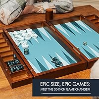 Vista 3 de Juego de Backgammon de 20 Pulgadas Grande para Adultos, Tablero de Backgammon Verde, Madera Sólida. Bandeja de Accesorios Desmontable, Juego
