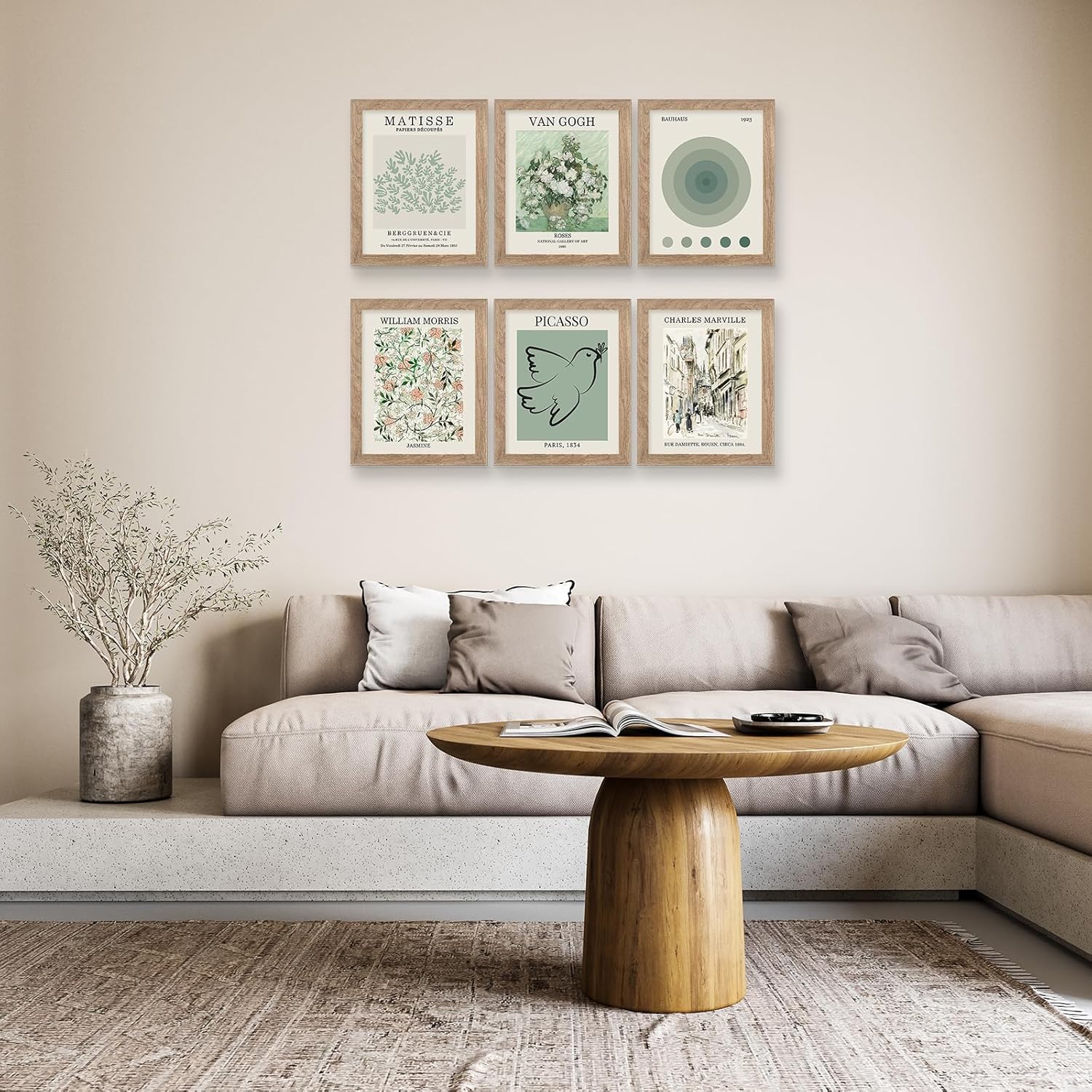 Framed Sage Green Wall Art Prints with FRAME Matisse Master Wall Decor Abstract Exhibition Posters Vintage Boho Art Prints Retro Room Decor Aesthetic (F Style, 8"x10" FRAMED)