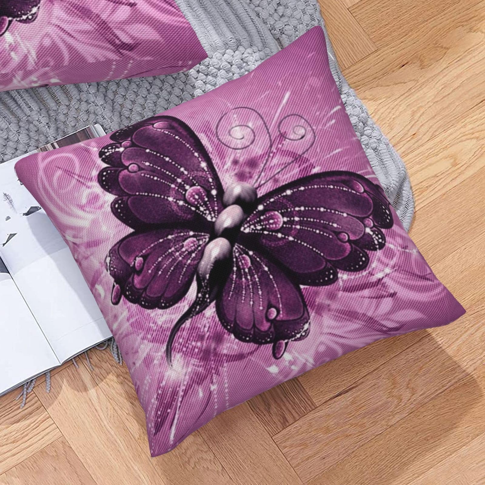 Federe decorative in finto lino con stampa di farfalle, 2 set