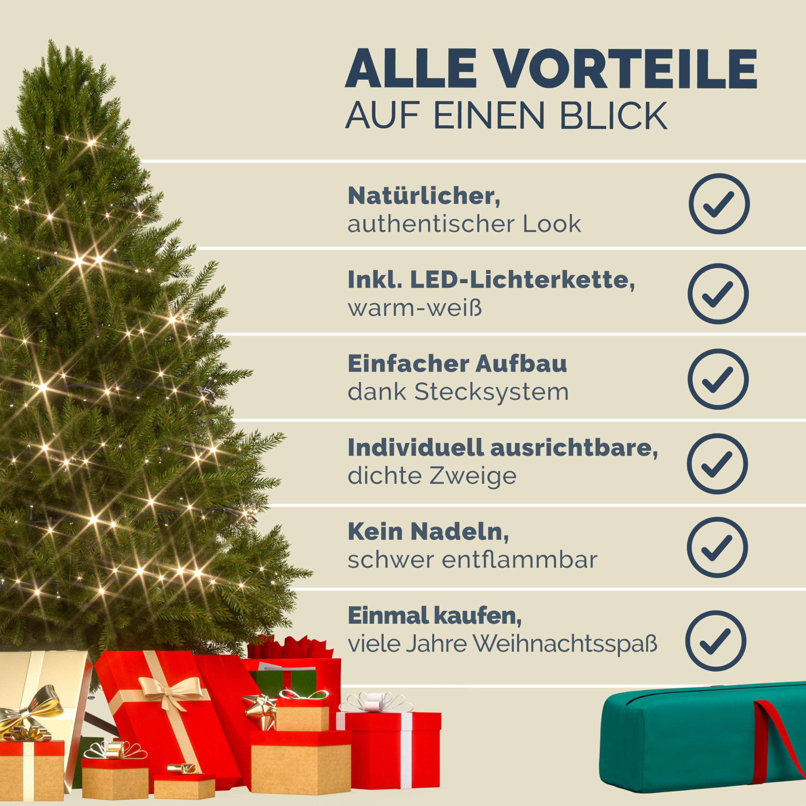 CASARIA® Weihnachtsbaum künstlich 150 cm Lichterkette 100 LED Tannenbaum mit Beleuchtung wie echt Stecksystem dichte Spitzen stabil schwer entflammbar | mit Beleuchtung, Lichterkette, 100 LED, Tannenbaum, dichte Spitzen, stabil, schwer entflammbar, Stecks