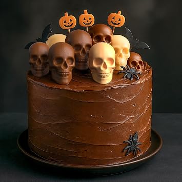 6 Cavities Large Skull Cake Pan Silicone Mold - 3D Skull Ice Cube Mold, Halloween Silicone Molds Bpa Free for Chocolate, Jelly, Wax Melt, Ice Cubes, Gelatin and Resin