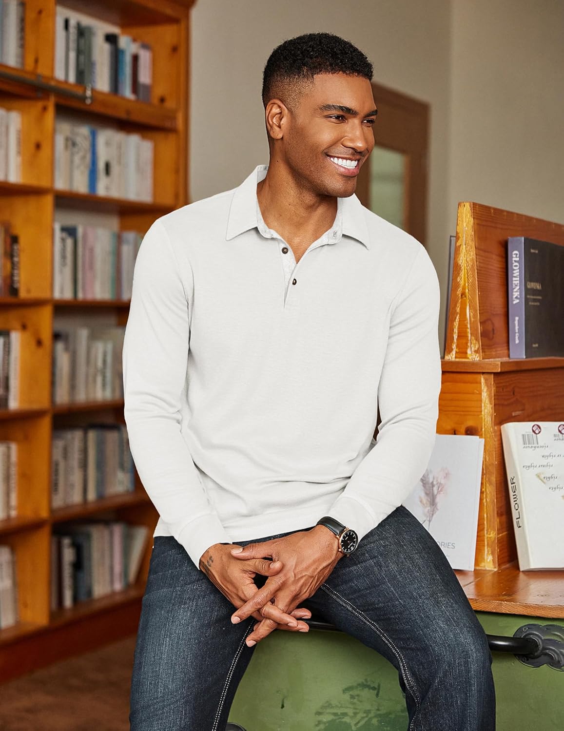 COOFANDY Mens Long Sleeve Polo Shirts Classic Casual Button Polo Tee Lightweight Collared Golf Shirt - Image 7