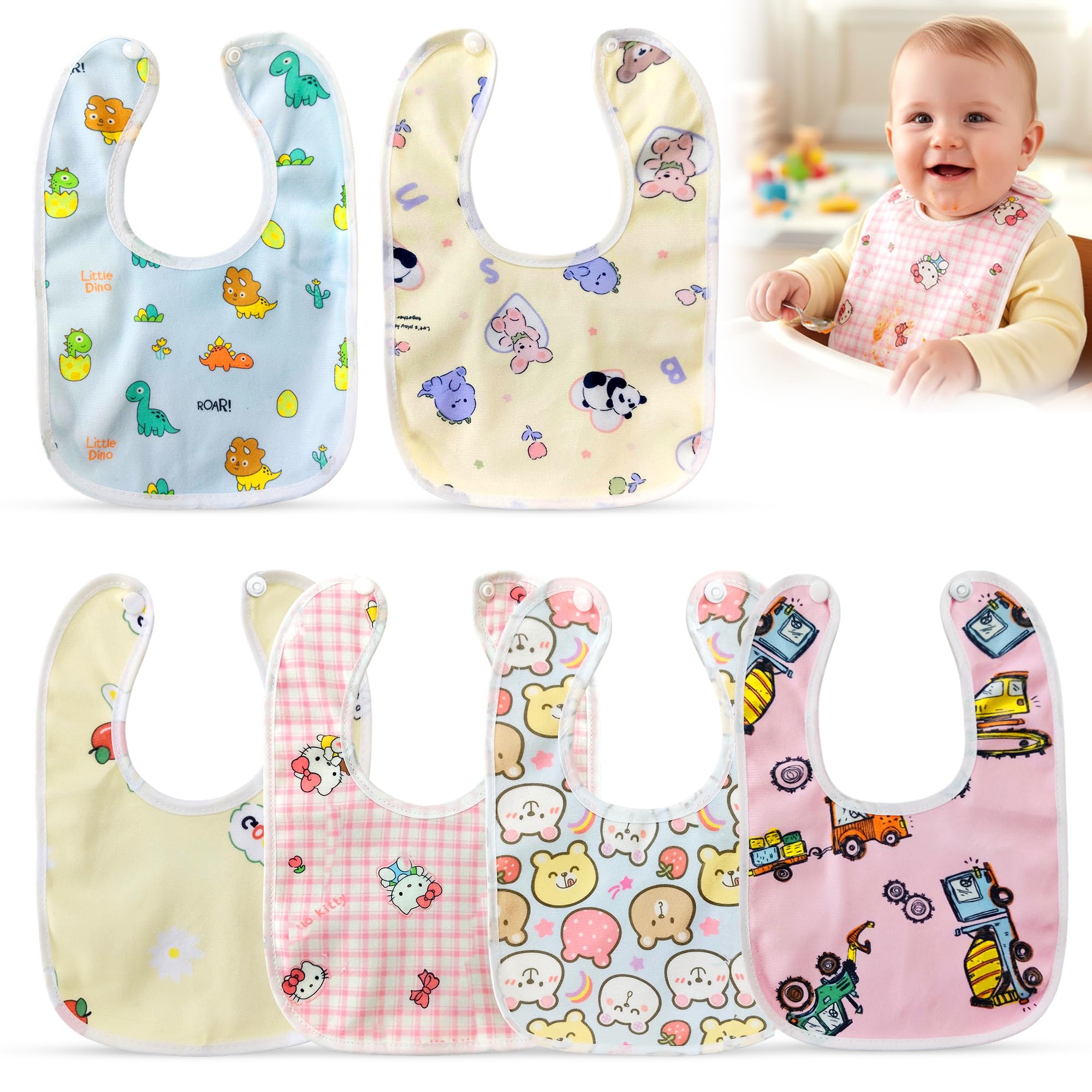 GLUN® Waterproof Premium Baby Bibs 6 Pieces Set, Colorful Printed Feeding Bibs for Kids & Toddlers 8–24 Months, Durable & Washable-image-35