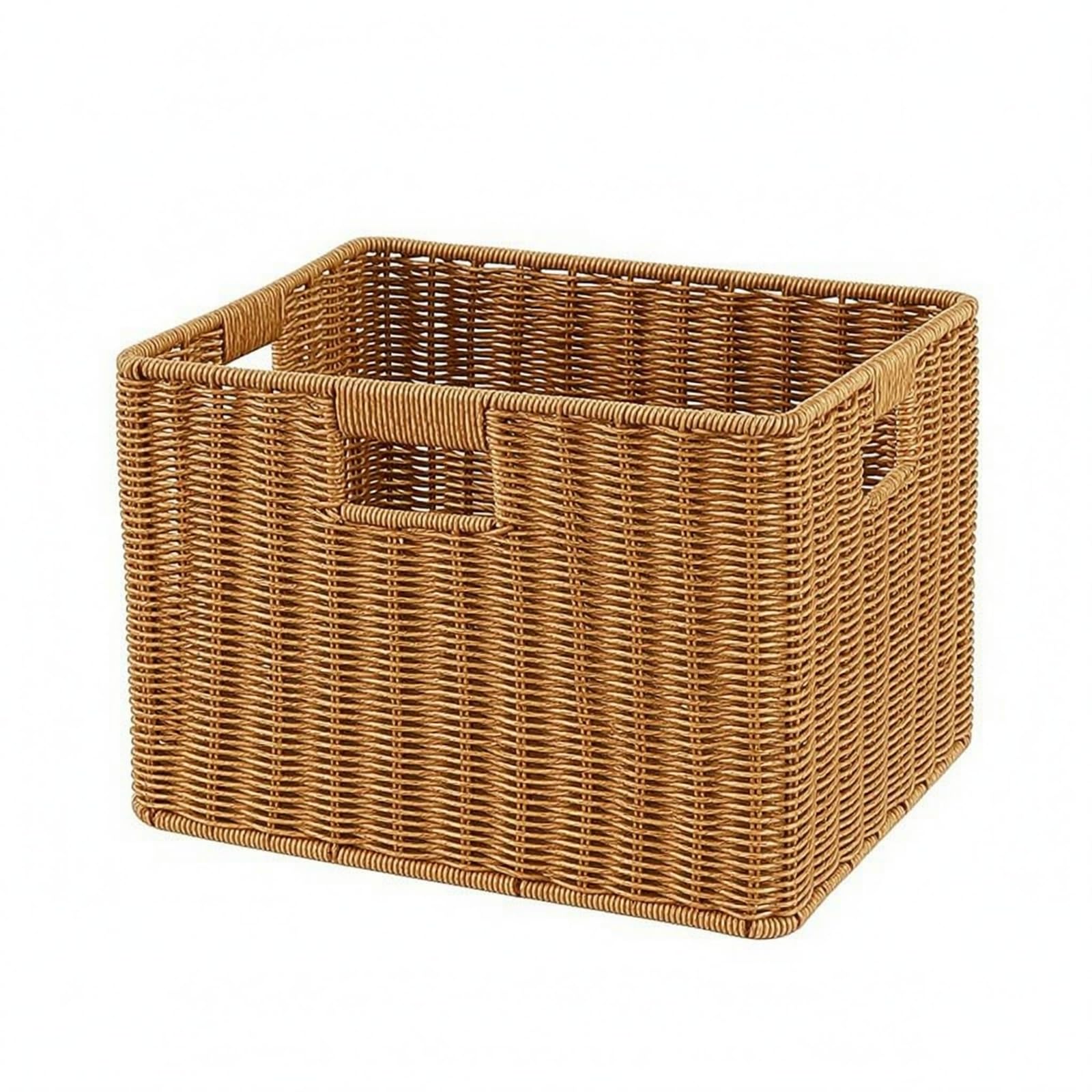 kowaku Canasta de Almacenamiento Rectangular Plástica Tejida con Bordes y Asa para Organización de Objetos Diversos Adecuada, Cesta De Almacenamiento De Mimbre De 55x24x23cm