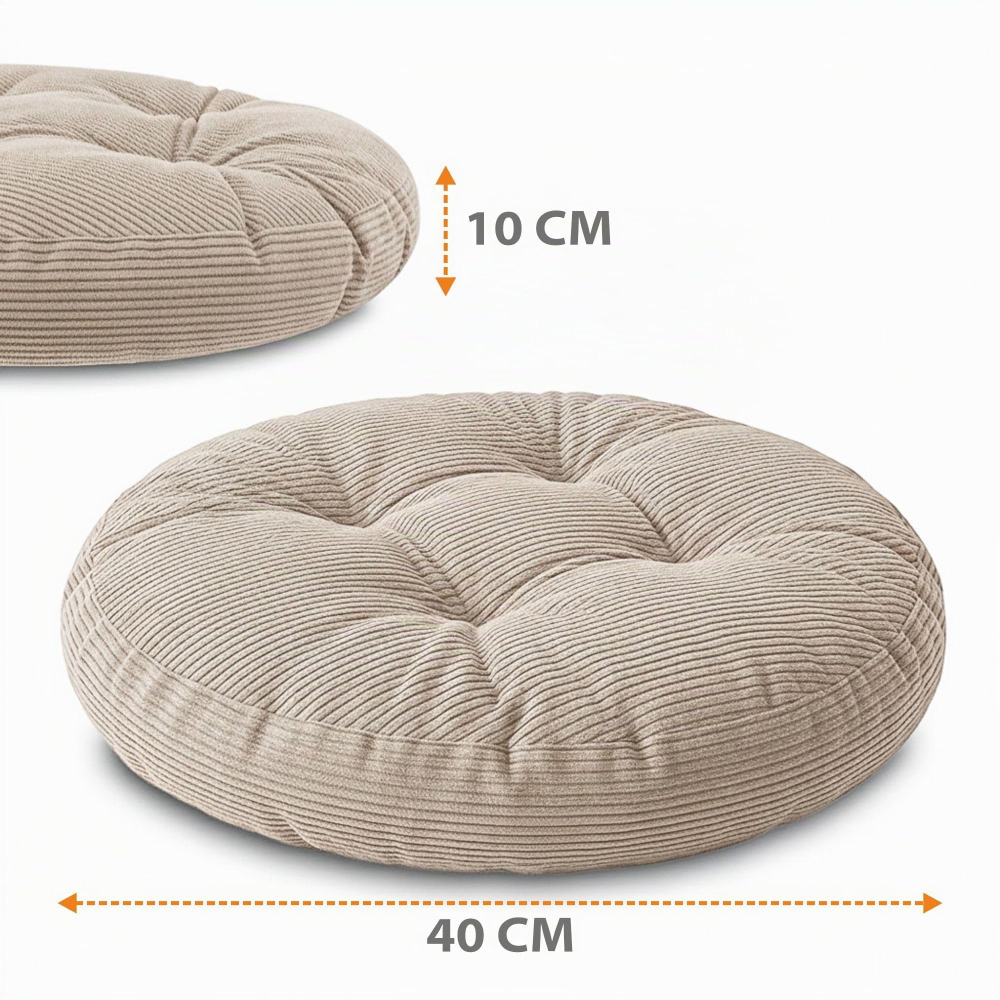 Sitzkissen Rundes Sitzpolster 4er Set 40 cm aus Cord waschbar – Stuhlkissen & Bodenkissen Sitzpolster Stuhlauflage für Esszimmer Wohnzimmer Küche Sitzbank & Hocker Beige