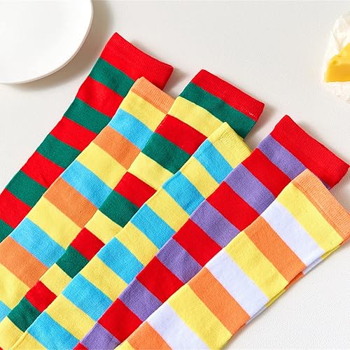 Miniatura 7 de DOOVID Calcetines casuales hasta la rodilla para mujer, calcetines de tubo elásticos, calcetines atléticos de rayas finas hasta la rodilla