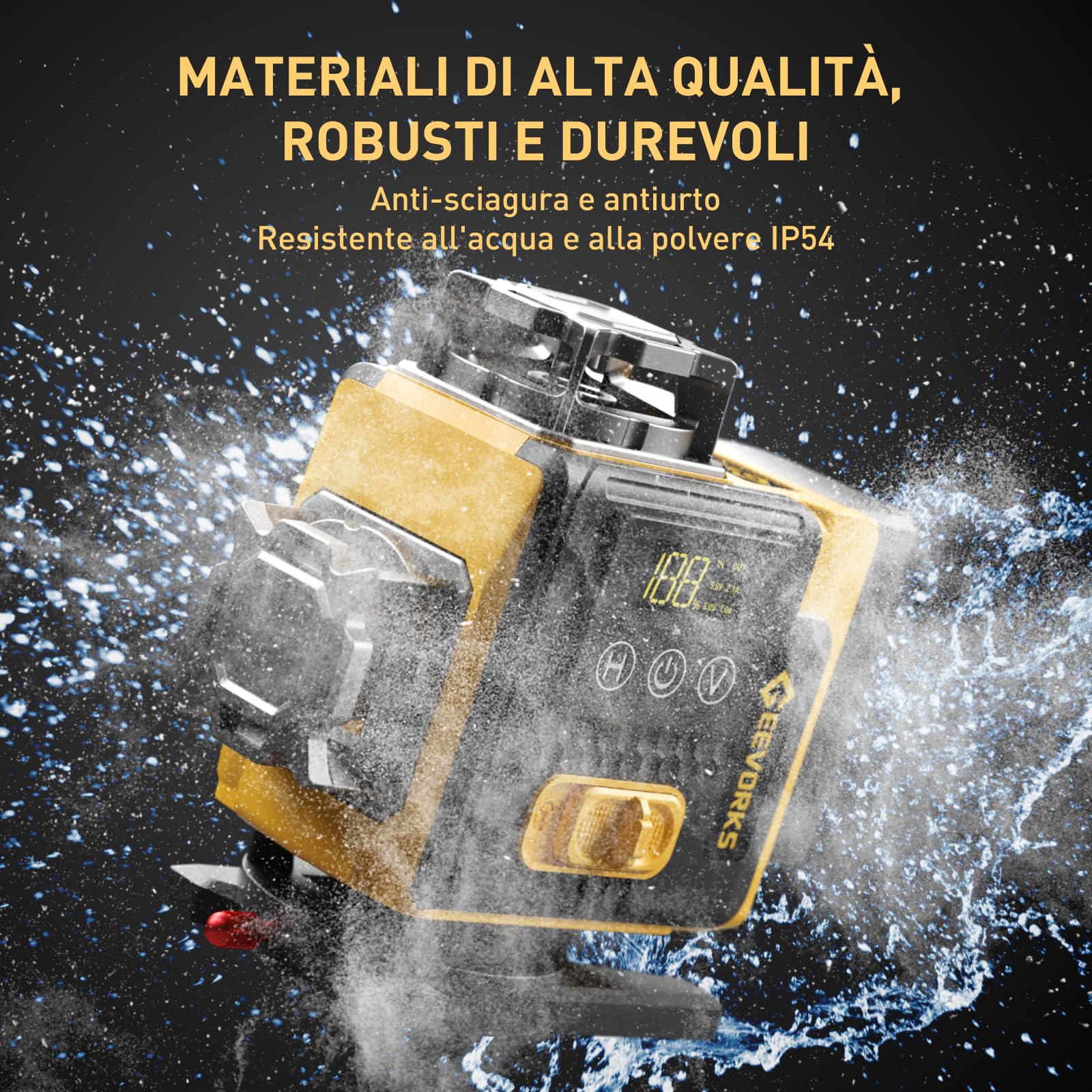 Livella Laser Autolivellante 4 X 360°,16 Linee livella laser Verder con Display Digitale a LED, con 2x2400mAh Batterie,Incluso Treppiedi 1.2m,Telecomando e Valigetta Inclusi