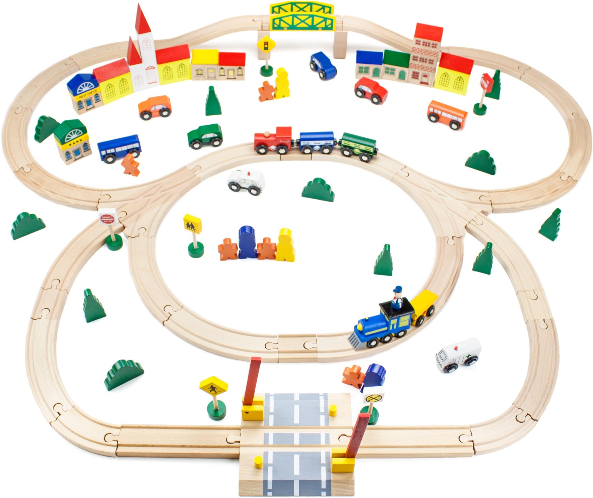 100-Piece Wooden Train Track Town Starter Set