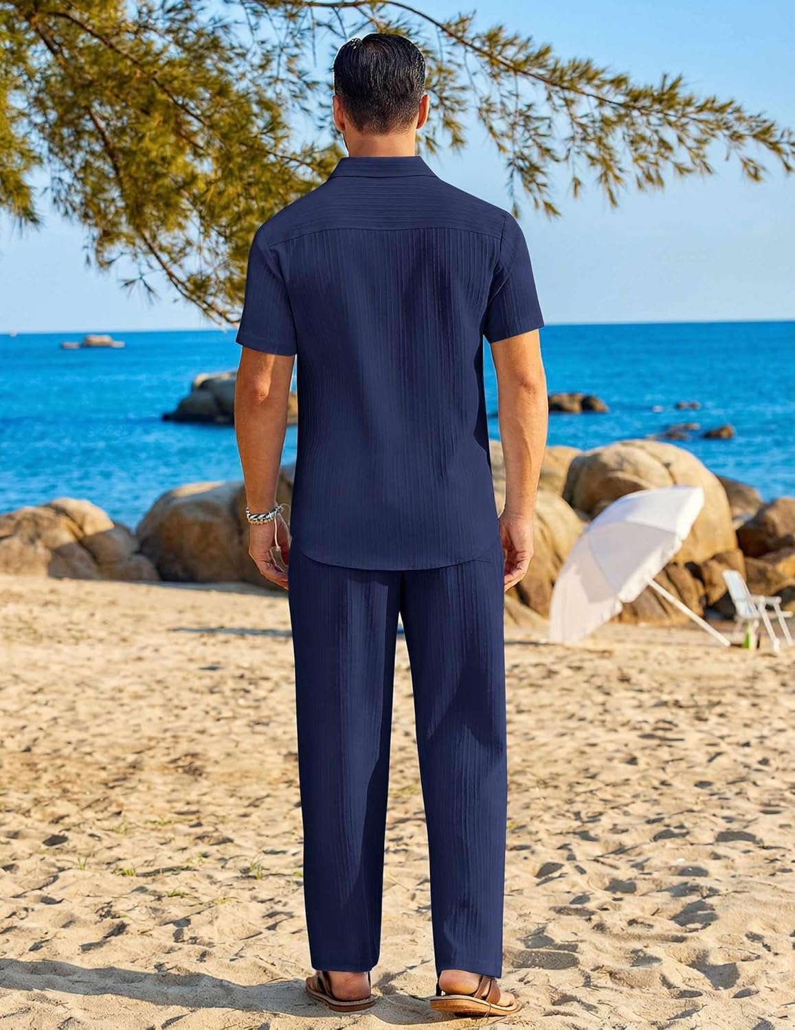 COOFANDY Mens 2 Piece Sets Summer Outfits Short Sleeve Button Down Shirt Loose Pant Sets Beach Vacation Outfits - Image 5