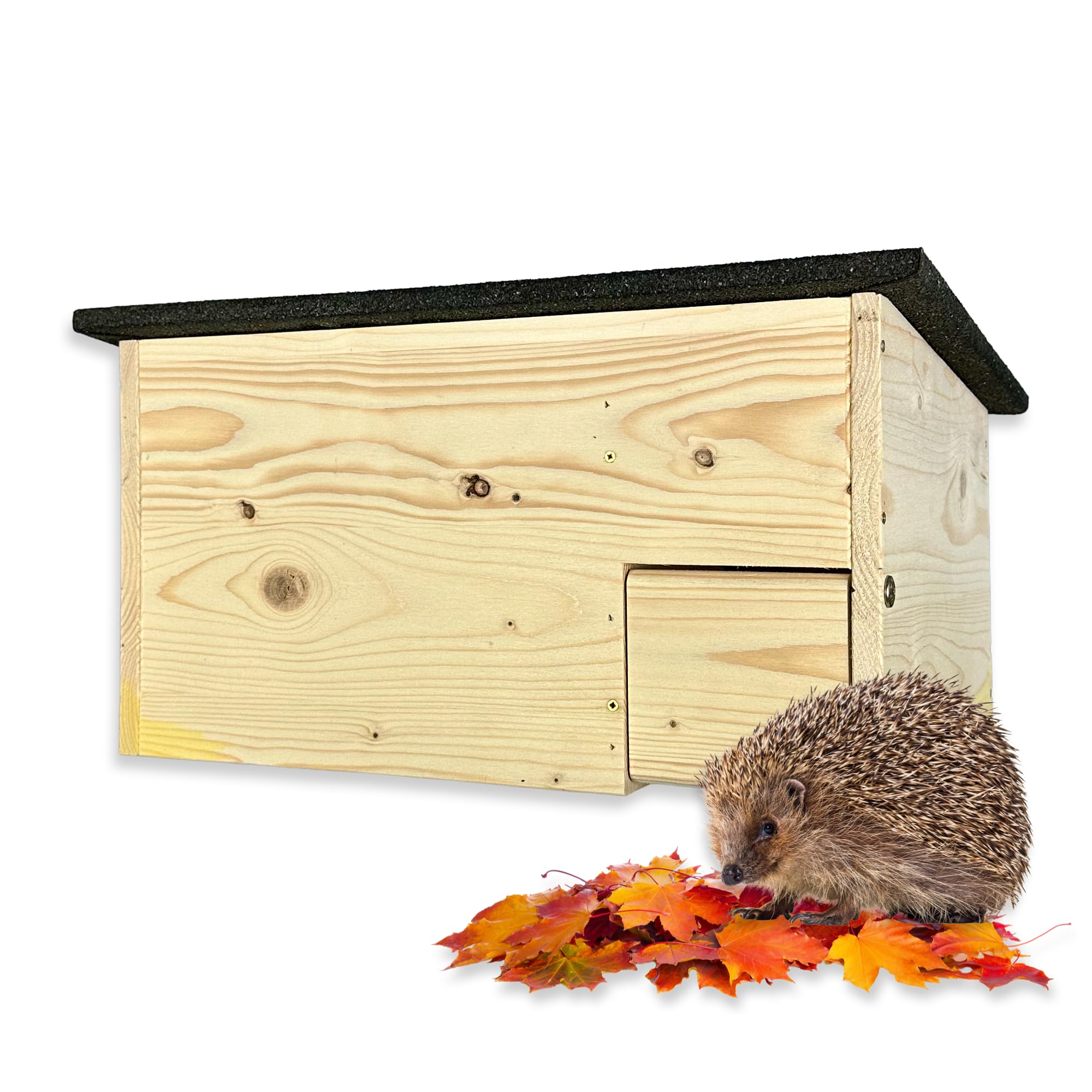 GARTENETAGE Igelhaus mit Rattenklappe aus Holz – wetterfestes Igelhotel für den Garten, sicherer Überwinterungsplatz, naturbelassenes Igelhaus für Wildtiere, nachhaltiger Unterschlupf