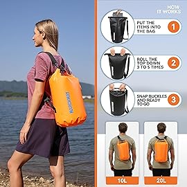 MARCHWAY Floating Waterproof Dry Bag Backpack 5L/10L/20L/30L/40L, Roll Top Sack Keeps Gear Dry for Kayaking, Rafting, Boating, Swimming, Camping, Hiking, Beach, Fishing (Deep Orange, 10L)