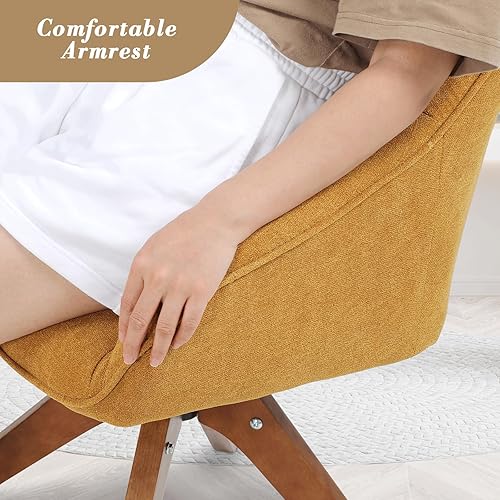 Miniatura 7 de Athena Collection Silla decorativa moderna, cómoda silla de lectura giratoria para adultos, sillón de tela tapizada suave con patas de madera para