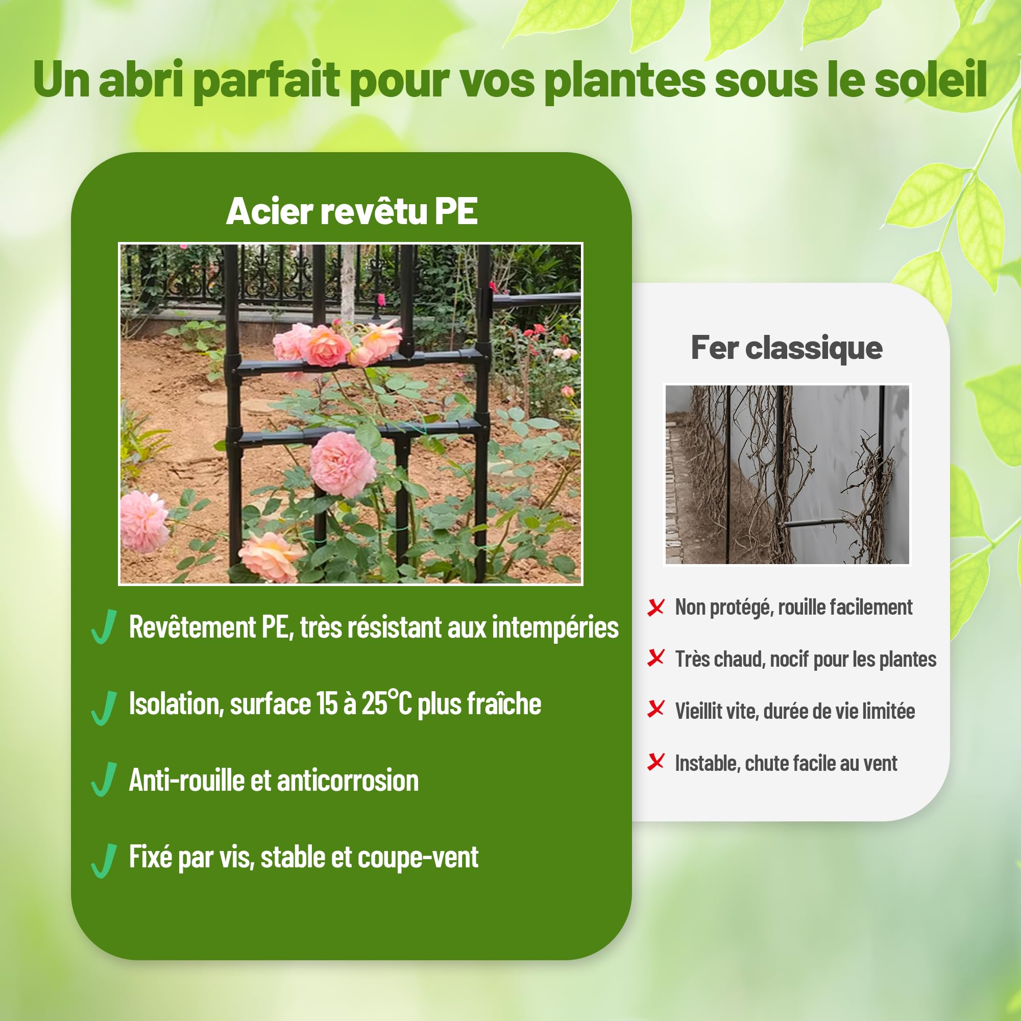 Caroeas Demi Arche de Jardin pour Plantes Grimpantes,120x240x40cm，Arceau Métallique pour Rosiers, Tonnelle Décorative Extérieure, Résistante à la Rouille et à la Décoloration