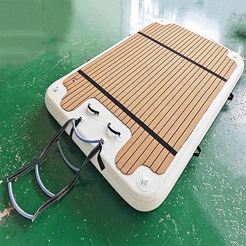 Inflatable Water Fishing Floating Platform, Floating Floating Row Bed at Sea, Brushed Wood Grain Air Cushion Inflatable Gymnastics Mat,2 * 2m/6.6 * 6.6ft