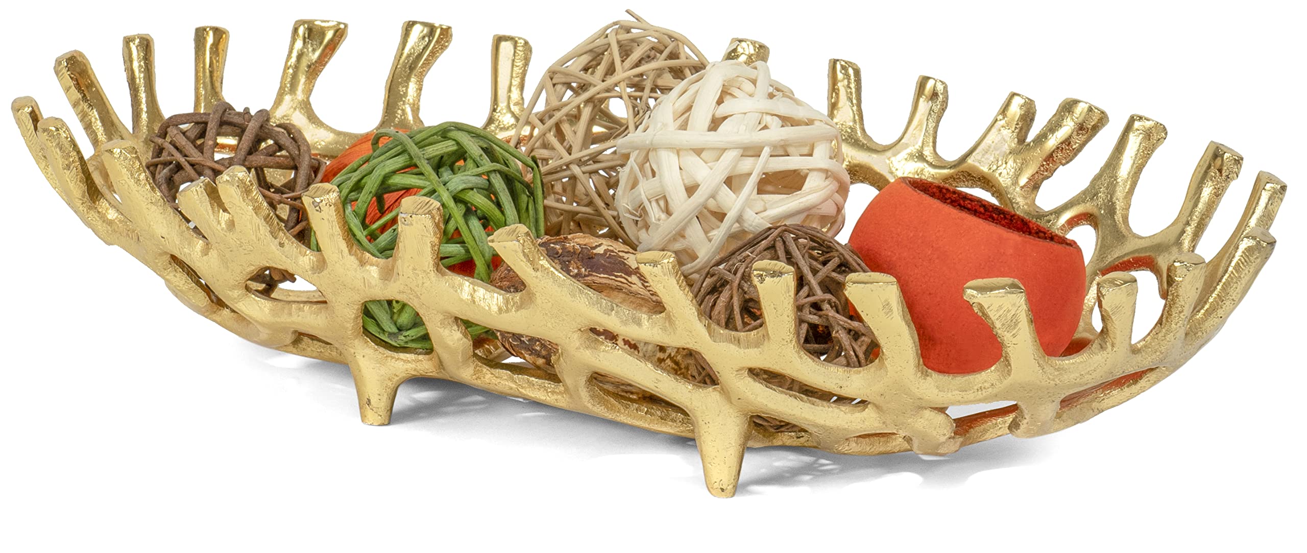 Red Co. 14” x 3” Large Decorative Oval Aluminum Golden Branch Reef Centerpiece Tray