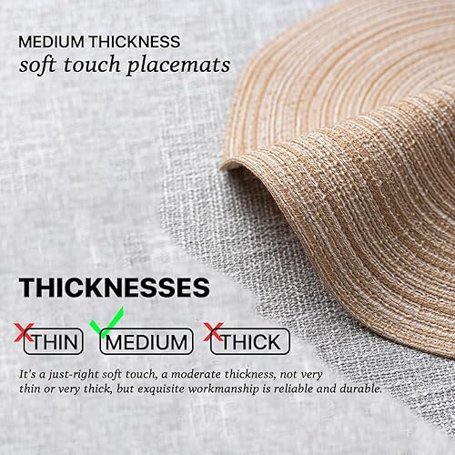 Miniatura 8 de Juego de 6 manteles individuales redondos, lavables, trenzados, para mesa de comedor, resistentes al calor, antideslizantes, manteles individuales