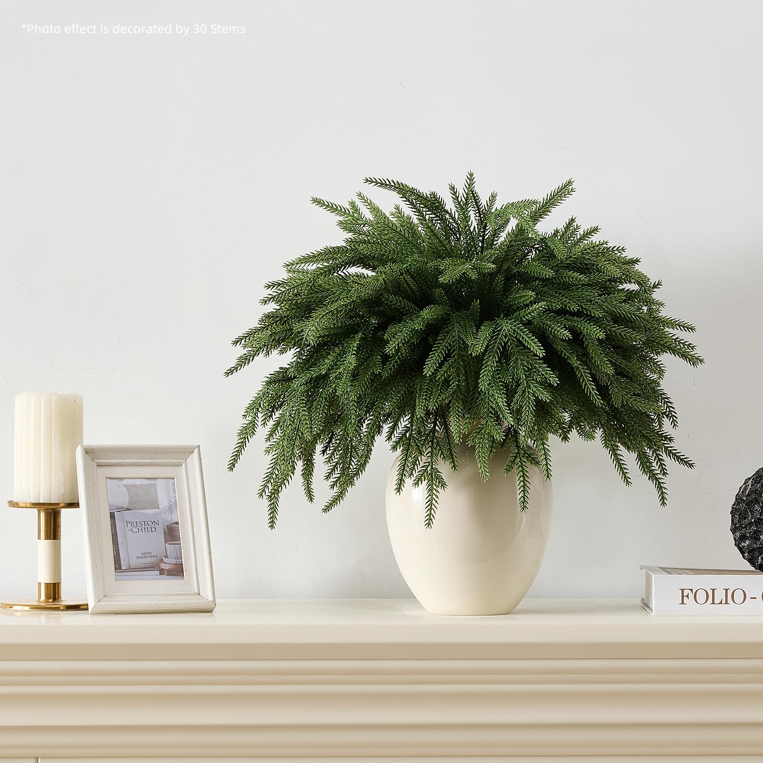 12Pcs 18'' Norfolk Pine Stems Realistic, Lifelike Christmas Greenery Pine Branches for DIY Wreaths, Vase Fillers, Indoor Outdoor Decor, Real Touch Christmas Decorations for Table, Mantle - Image 3