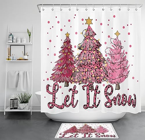 Miniatura 9 de LB Black Christmas Shower Curtain Decor, Abstract Xmas Tree and Funny Quotes Winter Holiday Shower Curtain for Bathroom 72Wx72L Inch Polyester