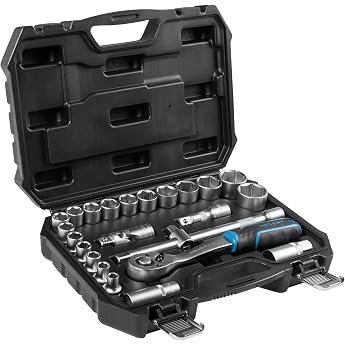 H&ouml;gert Technik - Socket Spanner Set 24 Pieces 1/2 Inch with Ratchet Wrench, Ratchet, Sockets 8-32 mm Made of CrV Steel in Cas