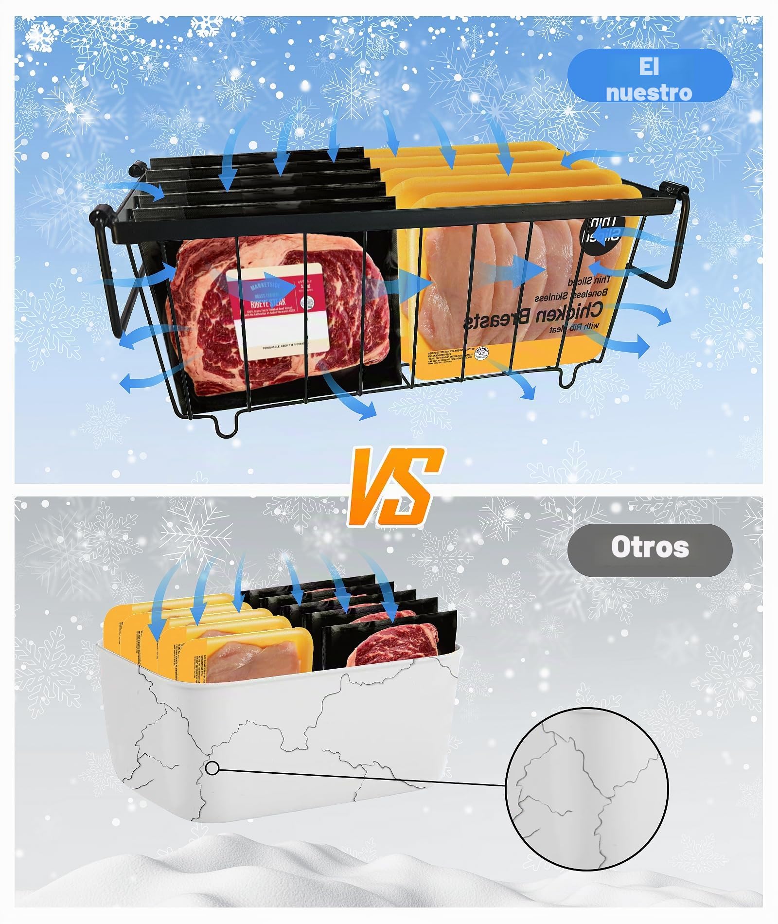 4PCS Cesta para Congelador para congelador para 141-198L,Metal Organizador Congelador Apilable Organizador Nevera Con Asas Y Fondo Antideslizante Apto Para FrigoríFico Mueble Cocina