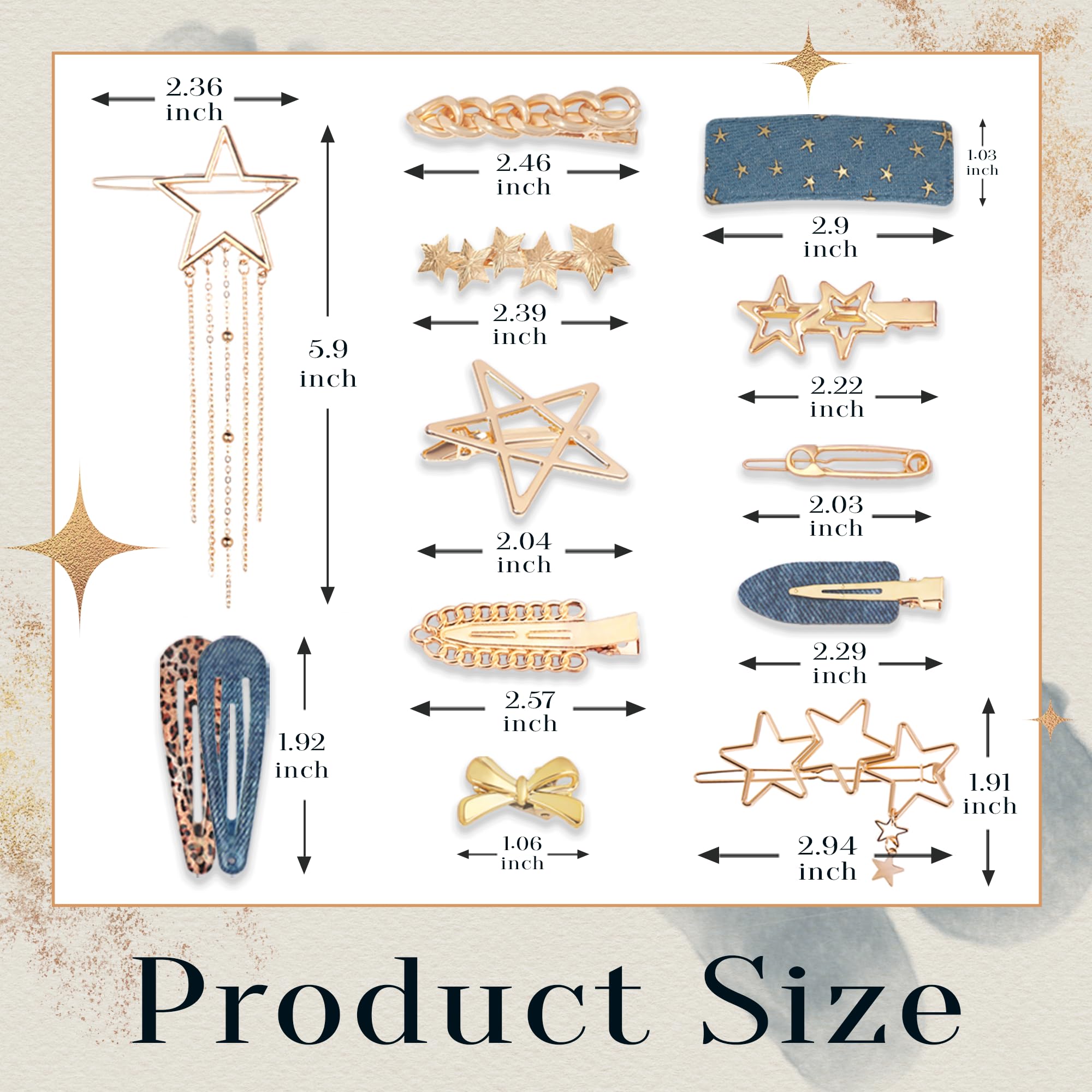 Arocooy 15PCS Gold Star Hair Clips Cute Hair Bows Pentagram Pendant Metal Claw Clips Mini Non Slip Alligator Hair Clip Cowboy Y2K Hair Accessories for Women Girls 3