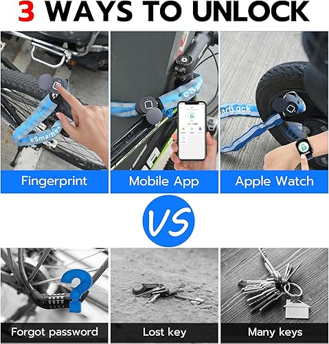 Miniatura 4 de eLinkSmart - Candado de cadena sin llave, impermeable, para bicicleta, 39.3 pulgadas, para bicicleta, scooter, motocicleta, puerta, puerta, puerta,