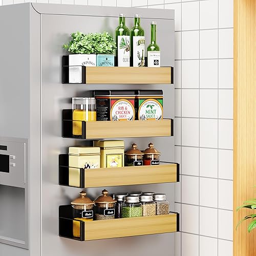 Miniatura 6 de Paquete de 234 estantes magnéticos para especias, metal negroblanco (bambú)