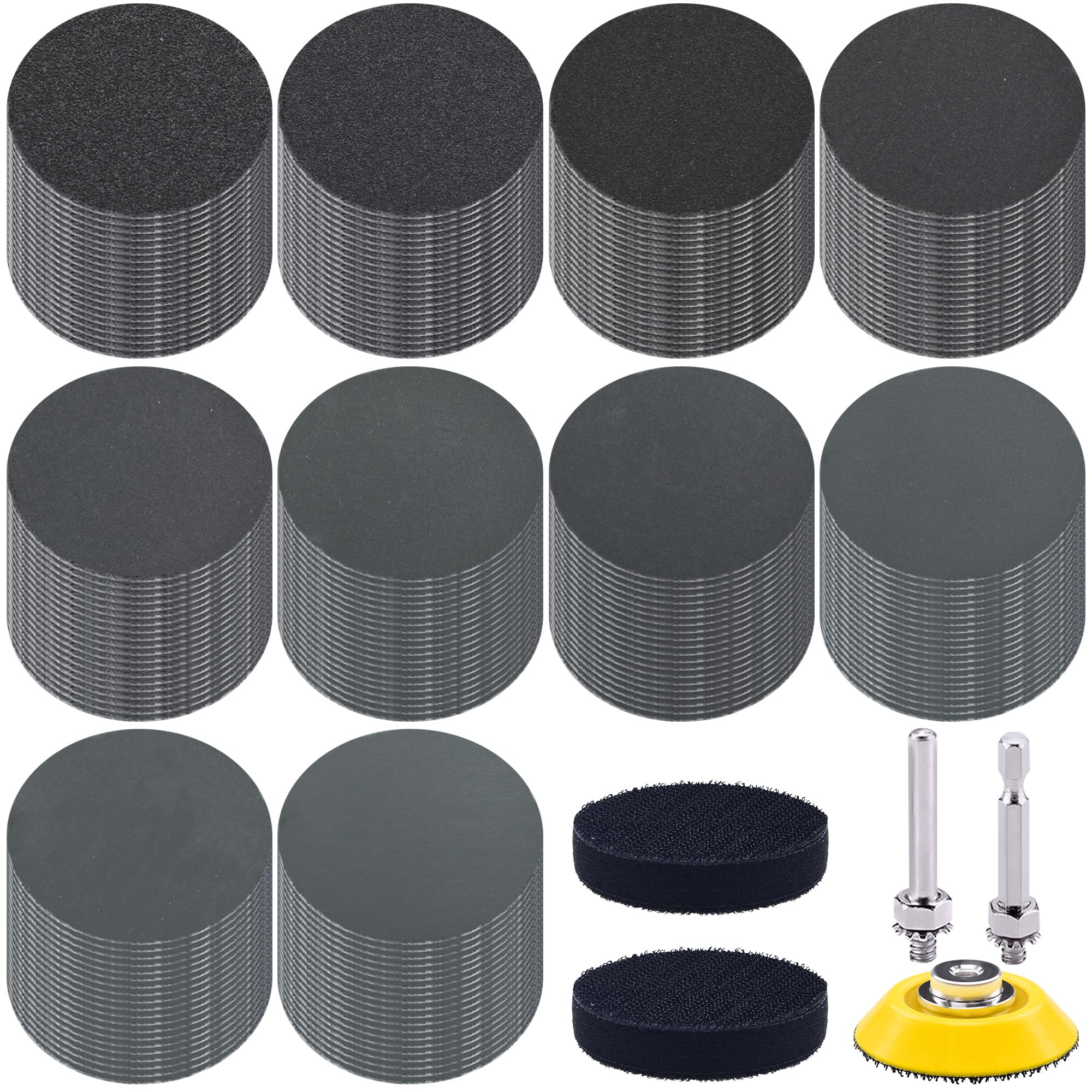 SIQUK 200 Pezzi Dischi Abrasivi 50mm Dischi Abrasivi Rotondi Dischi Carta Abrasiva Grana 180/240/320/400/600/800/1000/2000/3000/5000 per AutoLucidatura Metallo Legno