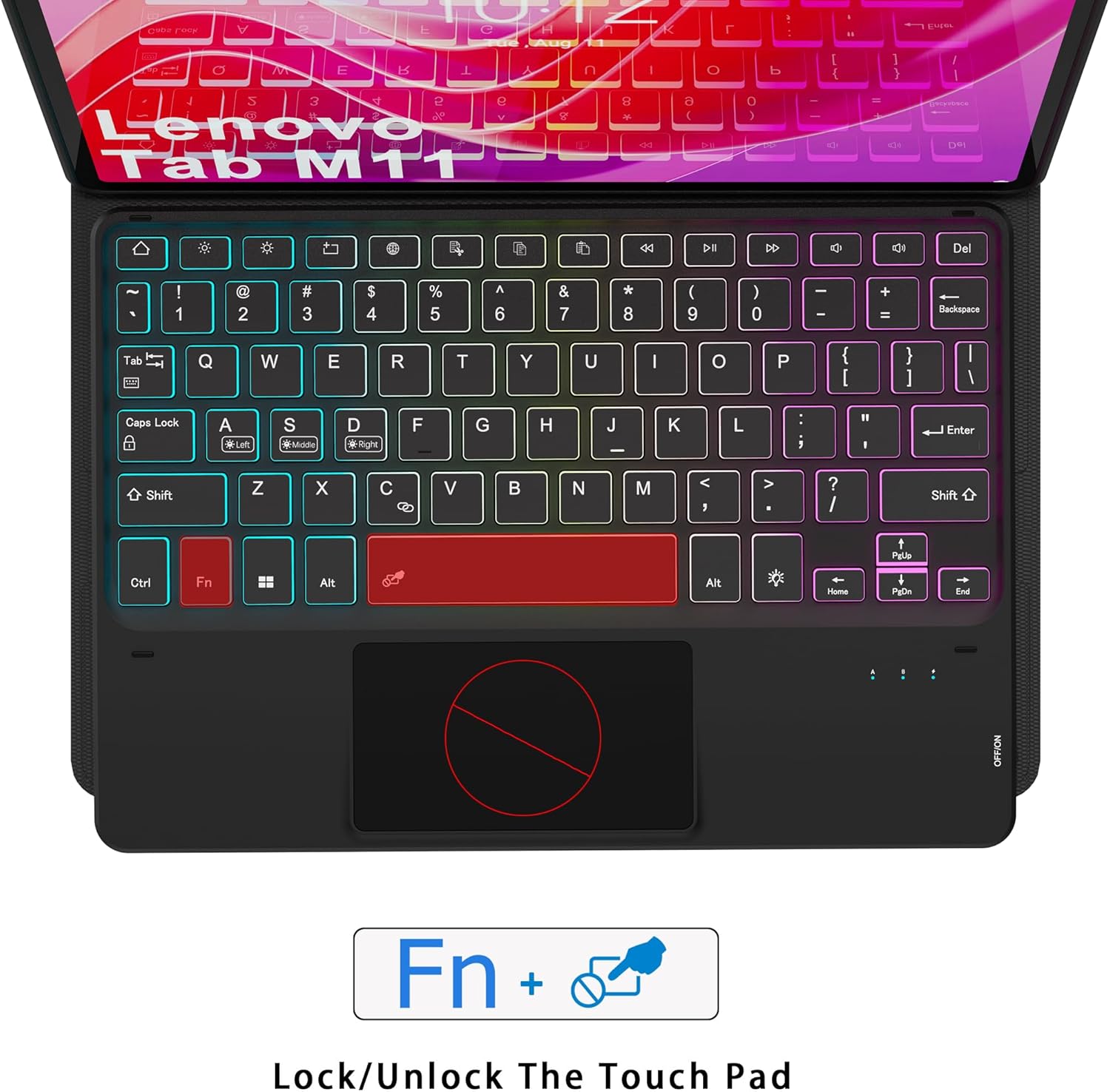 for Lenovo Tab M11 11 inch 2024 Keyboard Case: 3 Zone 7 Colors Backlit Trackpad Keyboard for 11" Lenovo Tablet M11 2024 (TB330FU/TB330XU) - Detachable Smart Touchpad Wireless Key Board Folio Cover