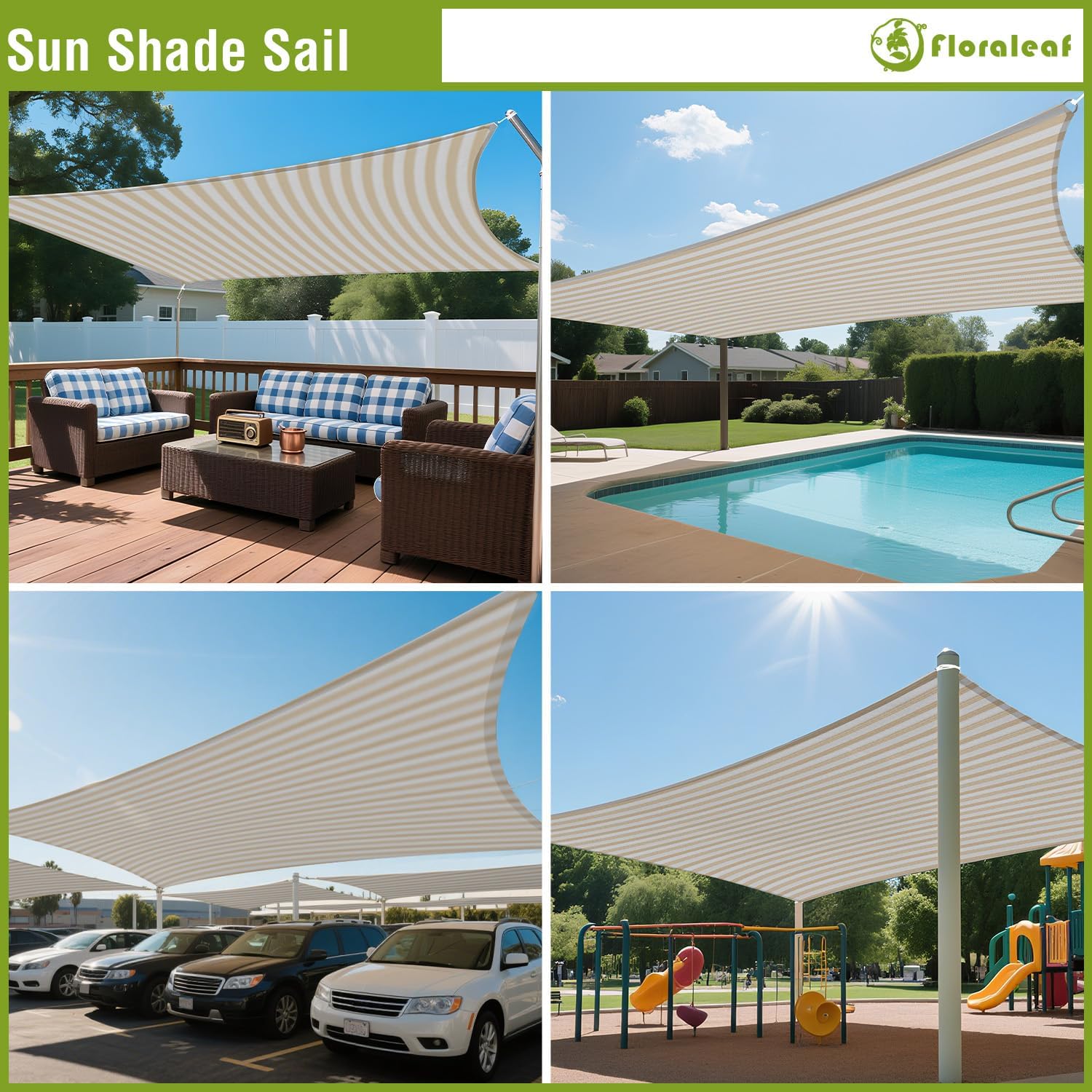 14' x 22' Sun Shade Sail Rectangle Canopy Awning Cover Permeable UV Proof Shade Cloth for Patio Backyard Lawn Garden Outdoor Activities, Beige Stripe White