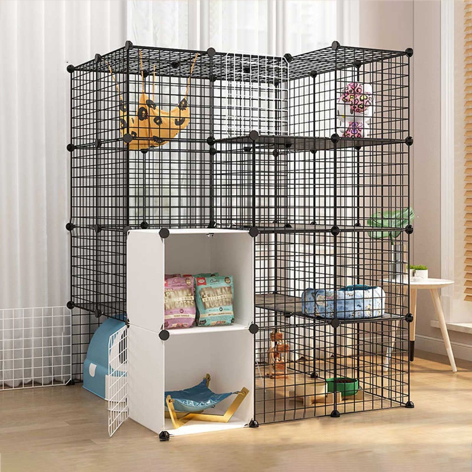 Gabbia per Gatti di Grandi Dimensioni - Recinto Staccabile in Filo Metallico per Uso Interno, Ideale per 1-4 Gatti, Ampio Spazio per l'esercizio
