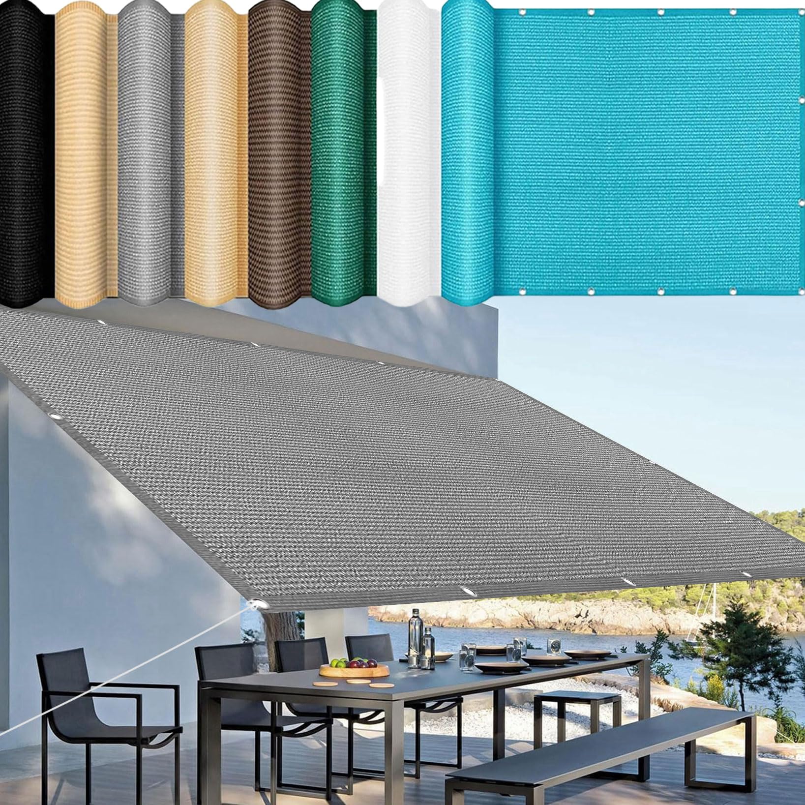 Voile d'ombrage haut de gamme 260 x 320 cm bâche gris clair protectrice et robuste