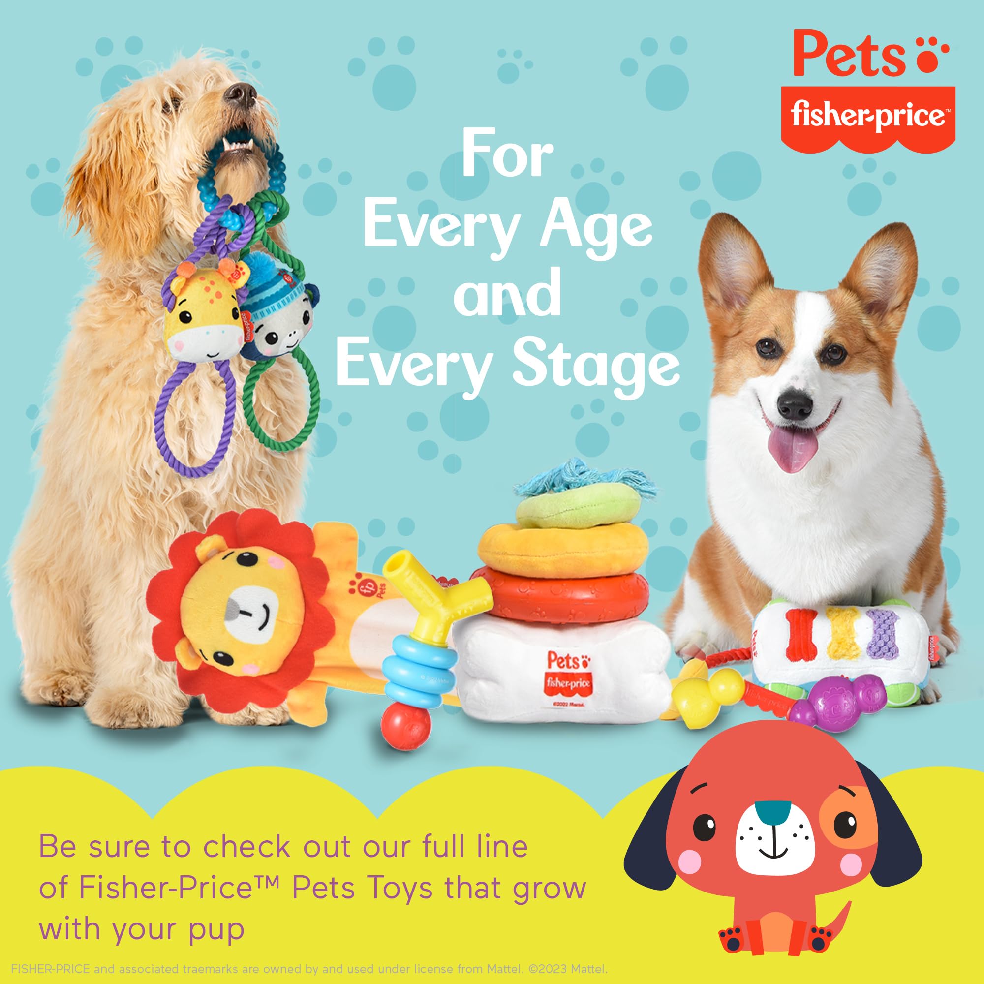 Fisher-Price Zabawka dla zwierząt domowych, autobus szkolny, zabawka dla psów, zabawka dla psa z liną, pluszowa zabawka dla psa z piszczałką wewnątrz, rozwojowe zabawki dla psów
