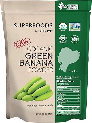 MRM Nutrition Organic Green Banana Powder | Superalimentos | Alto en fibra | Alternativa de harina | Fibra prebiótica | 40 porciones