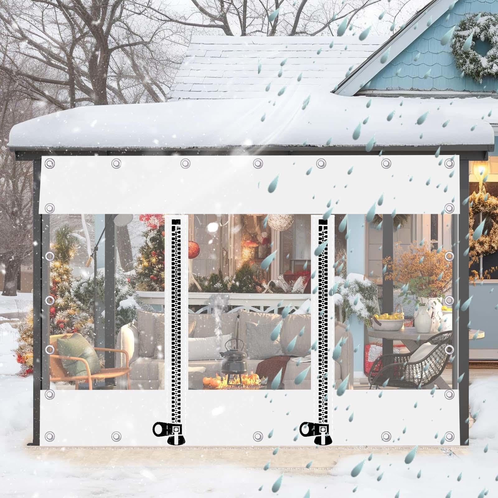 Suwooy W×H Outdoor Clear Tarp Curtains Waterproof,White Transparent Tarpaulin Side Panels For Pergola Gazebo Patio Porch,With Zip Door,Weatherproof Pvc Plastic Tarpaulin,With Eyelets,-2.2×2.5M(7.2*8.2Ft)