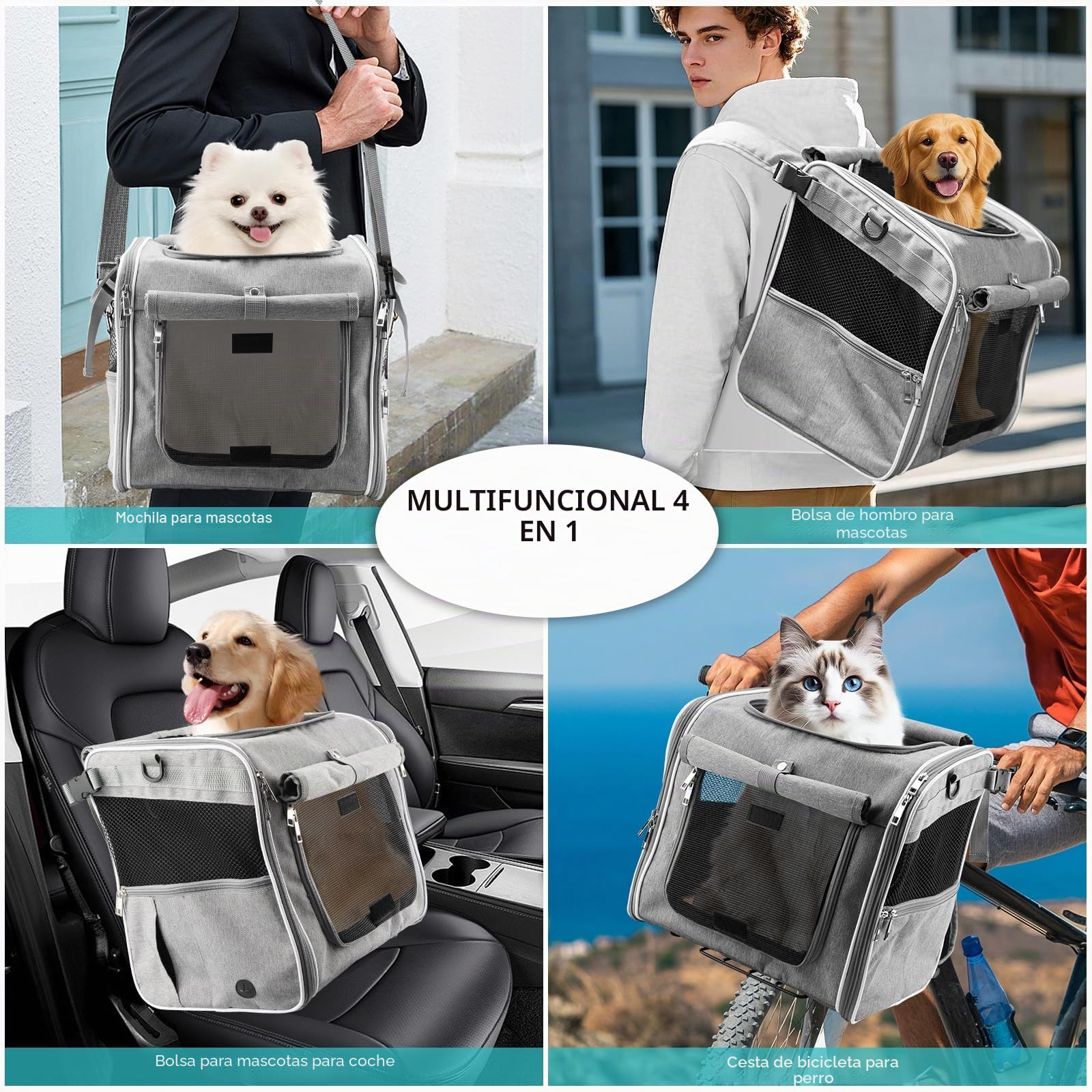 Haiou Cesta Delantera para Perros de Bicicleta 4 en 1 (Máx 7kg) - Transportín Plegable Impermeable con Refuerzo en L, Ideal para Perros y Gatos Pequeños - Cestas Urbanas para Perros