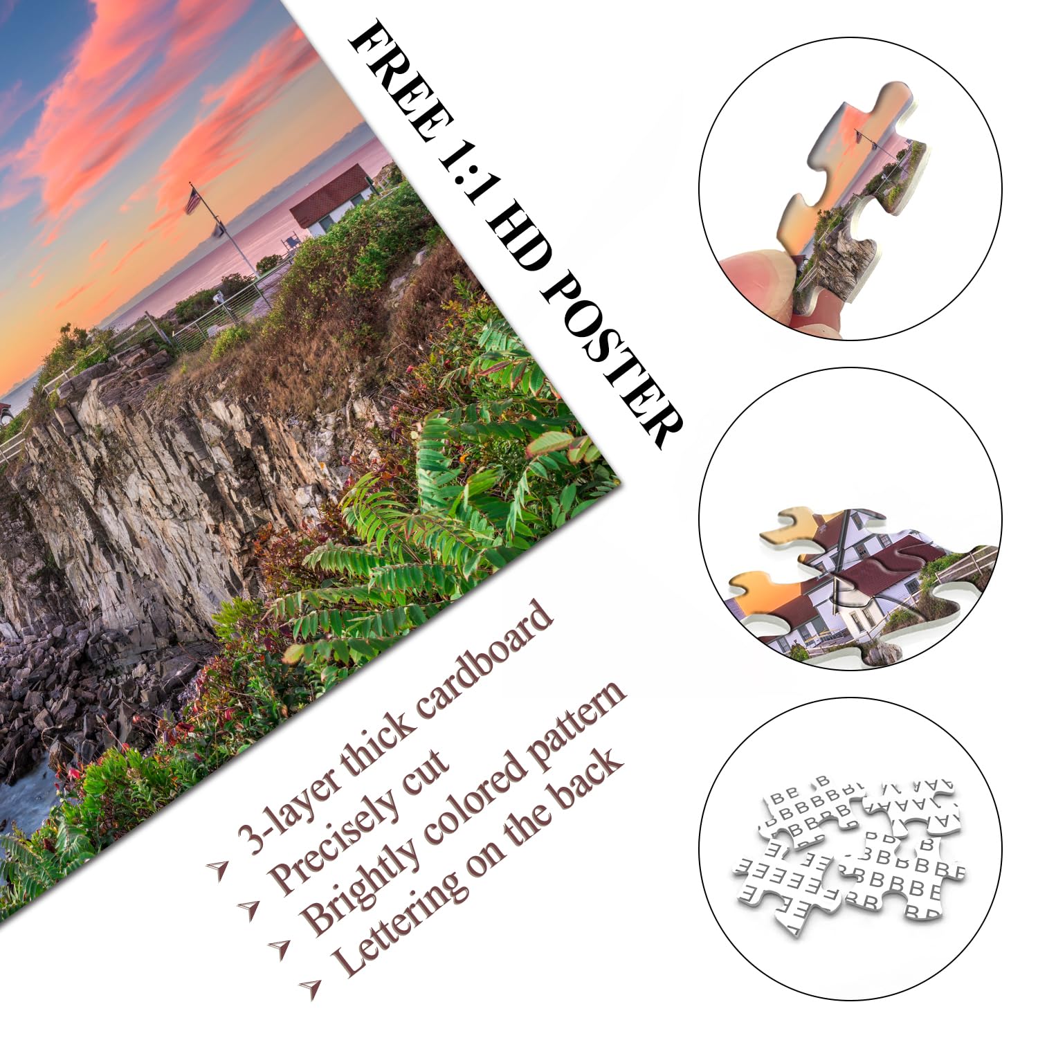 Portland Lighthouse Puzzles for Adults 1000 Pieces, Beach Landscape Nature Puzzle as Lighthouse Decor, Maine Jigsaw Puzzles Scenery - Image 3