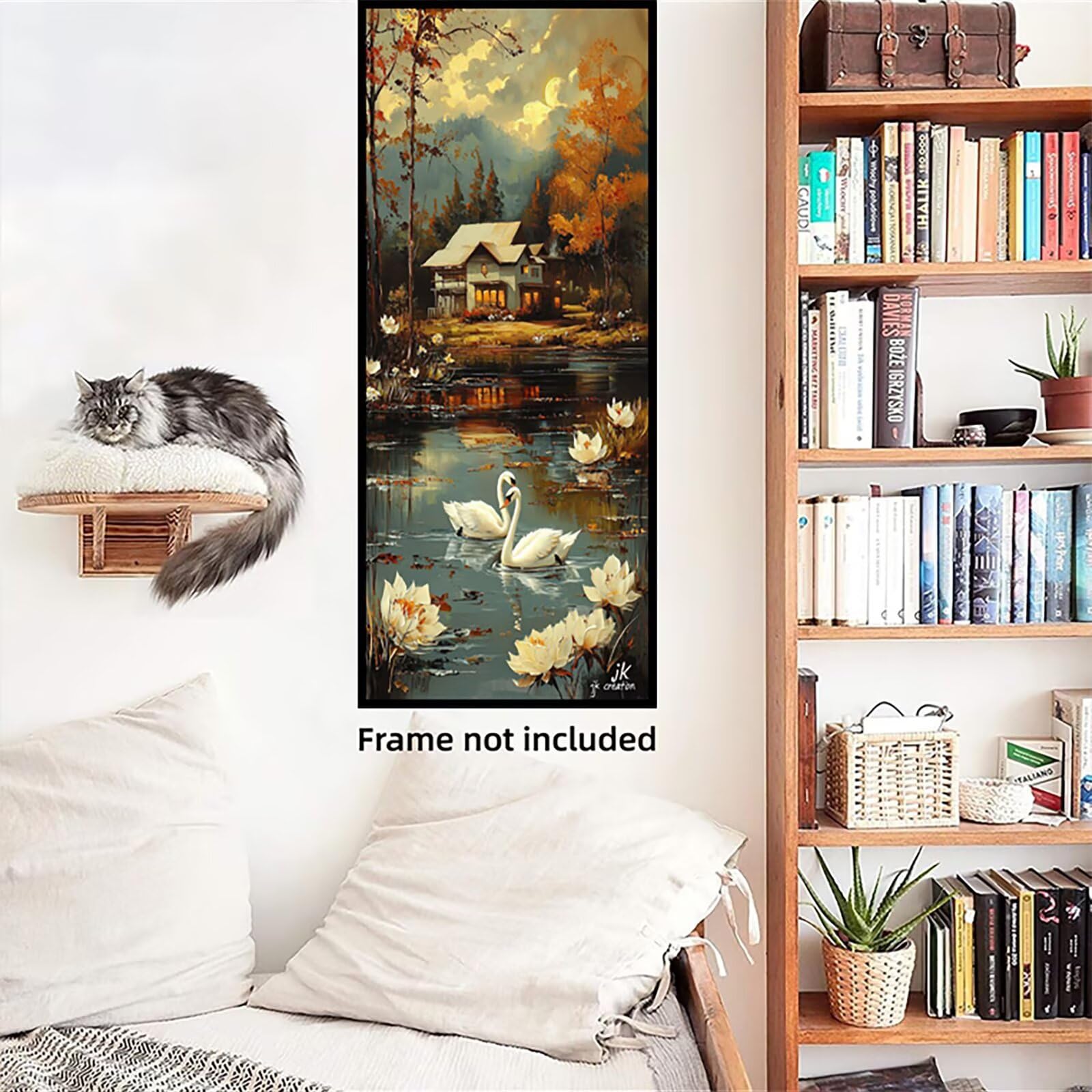 Malen Nach Zahlen 50x150cm Leinwand Blume Malen Nach Zahlen Erwachsene mit Ohne Rahmen, DIY Kreativ Set für Erwachsene mit Pinseln und Acrylfarbe, Zimmer Deko Schwäne 2 Landschaft Geschenk, P0M-611