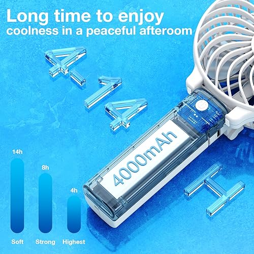 Miniatura 4 de VersionTECH. Mini ventilador de mano, ventilador de escritorio USB, pequeño ventilador de mesa portátil personal con USB recargable funciona con