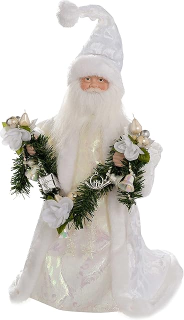 WeRChristmas Santa Decoration Christmas Tree Top Topper, 40 cm - Silver/White